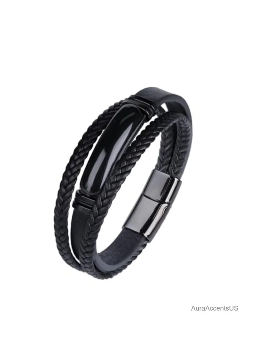 Multi-Layer Braided Leather Bracelet with Natural Gemstone Beads and Stainless